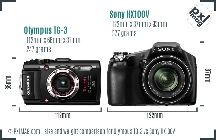 Olympus TG-3 vs Sony HX100V size comparison