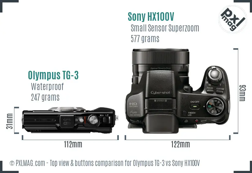 Olympus TG-3 vs Sony HX100V top view buttons comparison