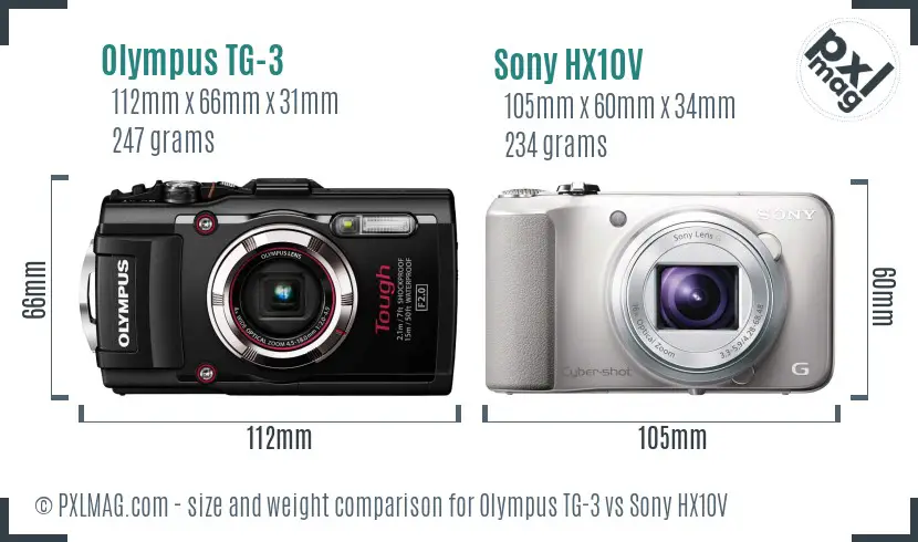 Olympus TG-3 vs Sony HX10V size comparison
