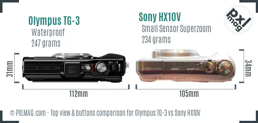 Olympus TG-3 vs Sony HX10V top view buttons comparison