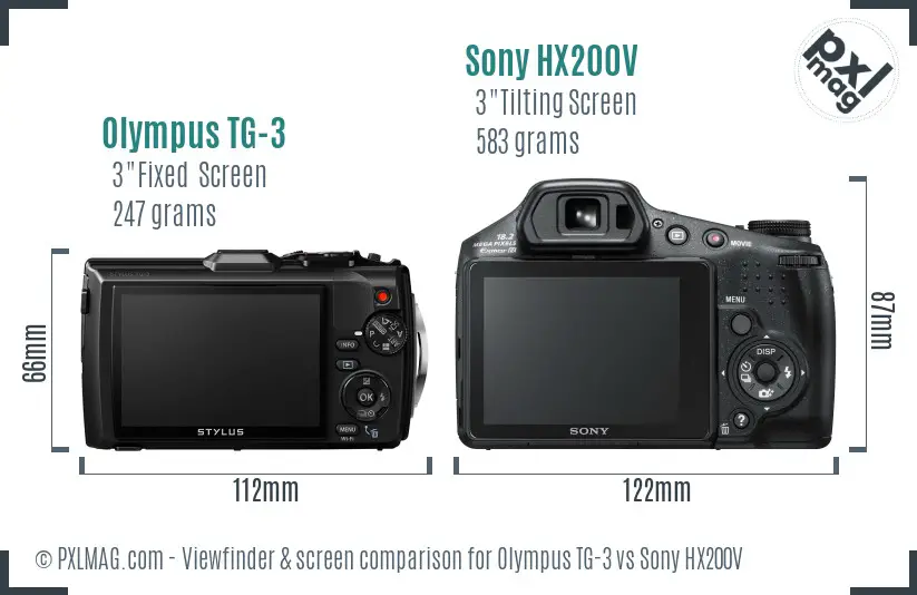 Olympus TG-3 vs Sony HX200V Screen and Viewfinder comparison