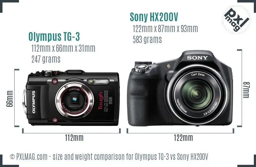Olympus TG-3 vs Sony HX200V size comparison
