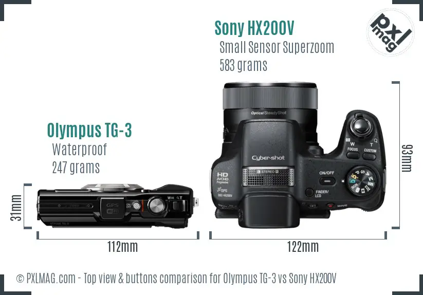 Olympus TG-3 vs Sony HX200V top view buttons comparison