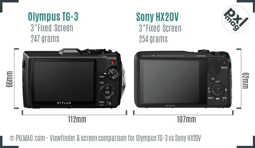 Olympus TG-3 vs Sony HX20V Screen and Viewfinder comparison