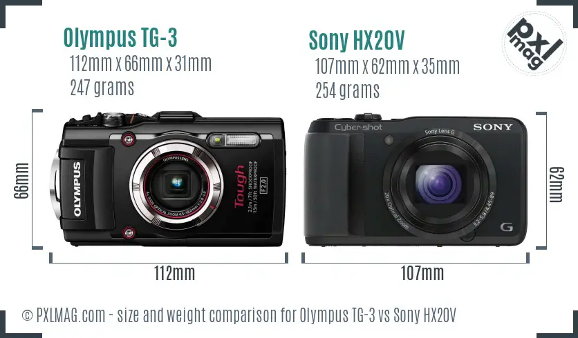 Olympus TG-3 vs Sony HX20V size comparison
