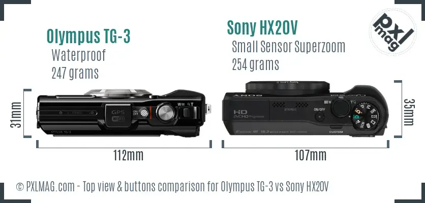 Olympus TG-3 vs Sony HX20V top view buttons comparison