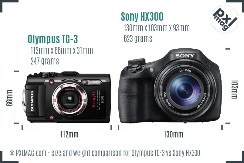 Olympus TG-3 vs Sony HX300 size comparison