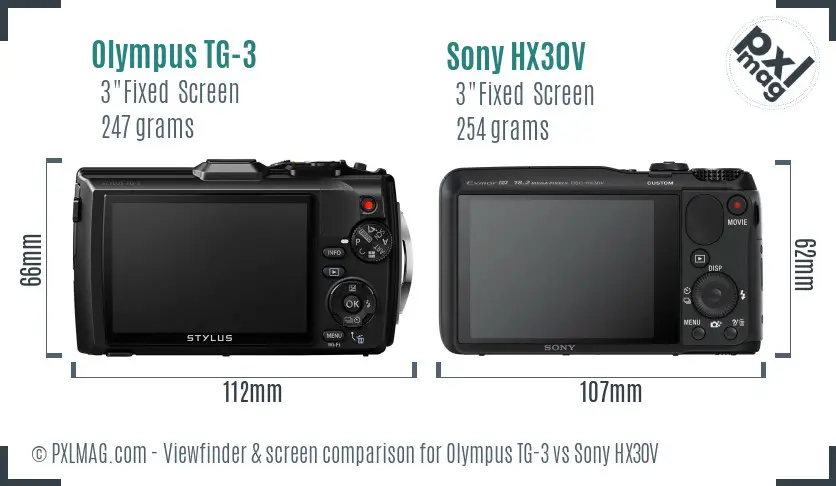Olympus TG-3 vs Sony HX30V Screen and Viewfinder comparison
