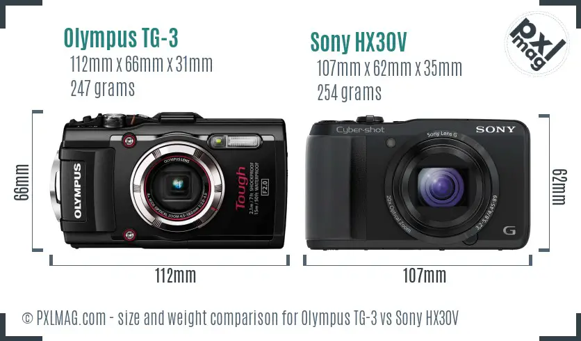 Olympus TG-3 vs Sony HX30V size comparison