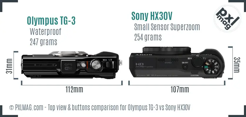 Olympus TG-3 vs Sony HX30V top view buttons comparison