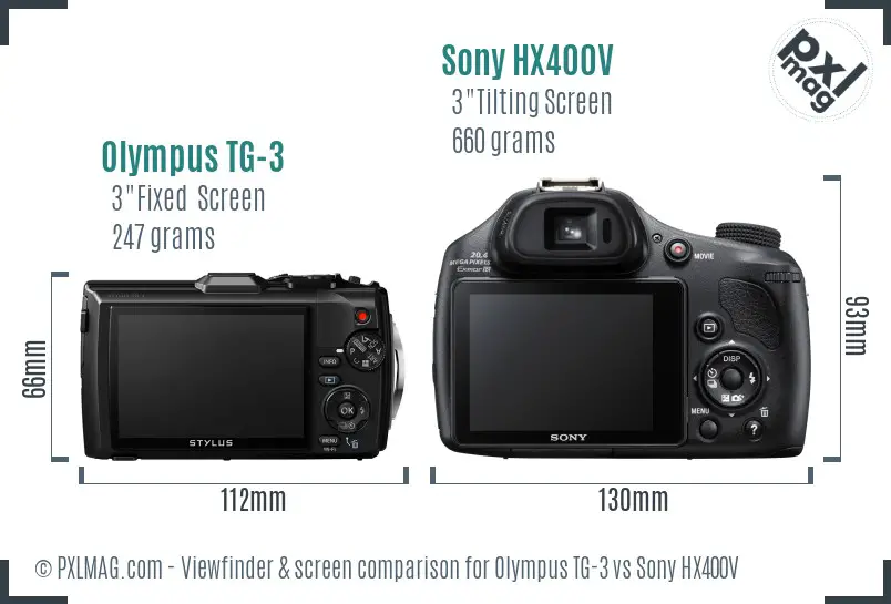Olympus TG-3 vs Sony HX400V Screen and Viewfinder comparison