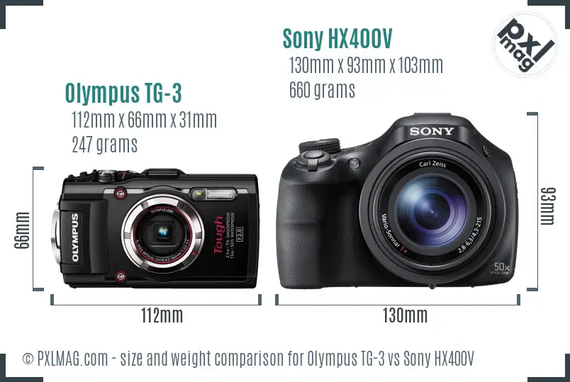 Olympus TG-3 vs Sony HX400V size comparison