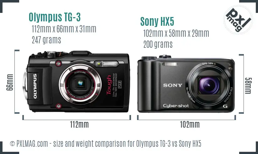 Olympus TG-3 vs Sony HX5 size comparison