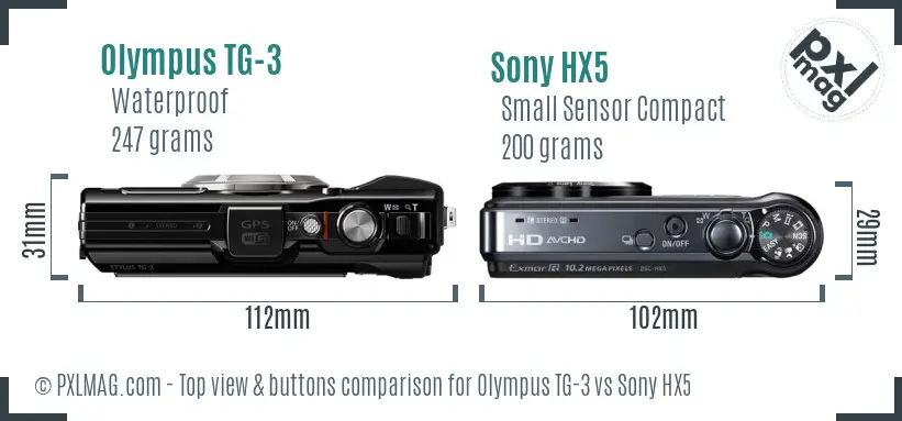 Olympus TG-3 vs Sony HX5 top view buttons comparison