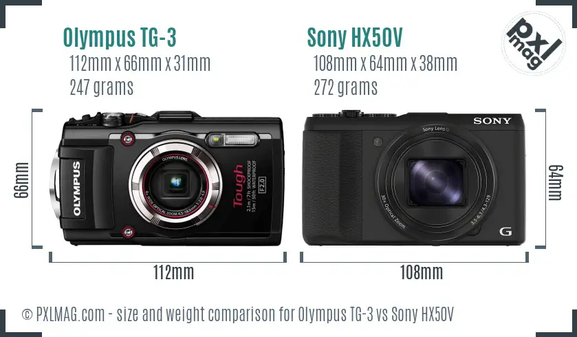 Olympus TG-3 vs Sony HX50V size comparison