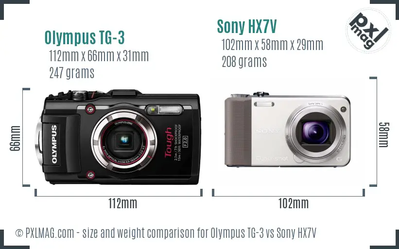 Olympus TG-3 vs Sony HX7V size comparison