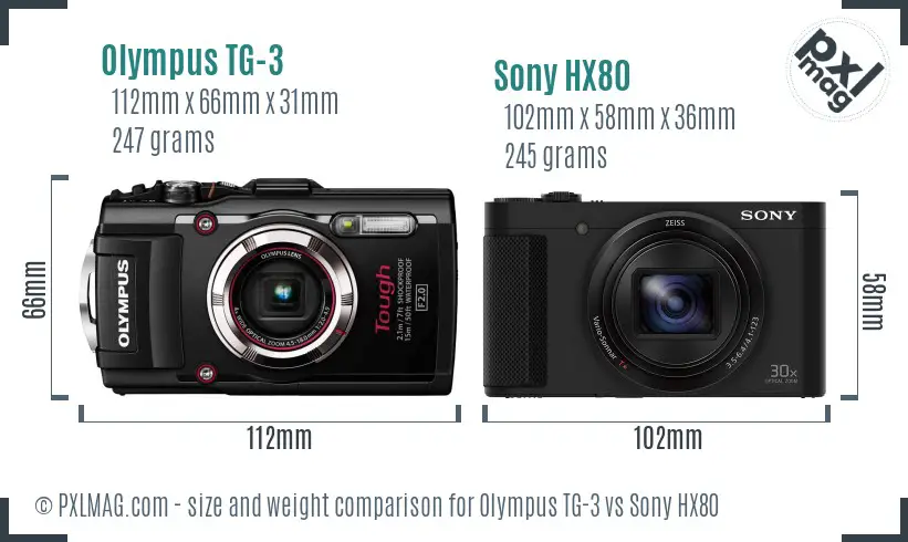 Olympus TG-3 vs Sony HX80 size comparison
