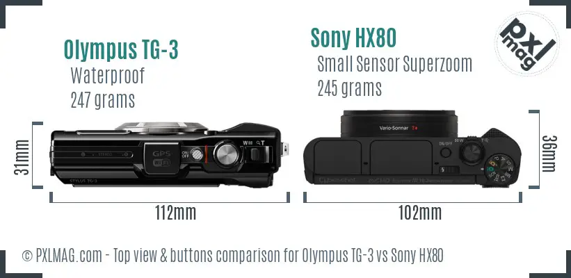 Olympus TG-3 vs Sony HX80 top view buttons comparison