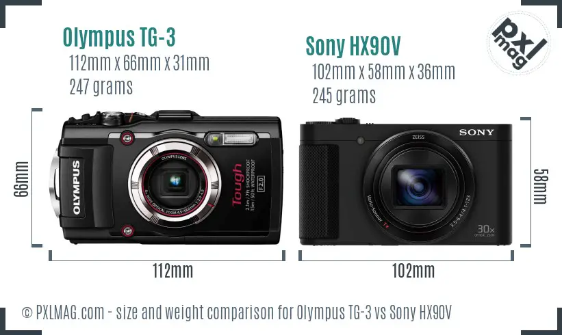 Olympus TG-3 vs Sony HX90V size comparison