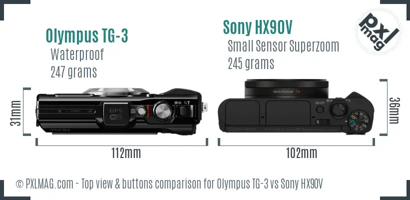Olympus TG-3 vs Sony HX90V top view buttons comparison