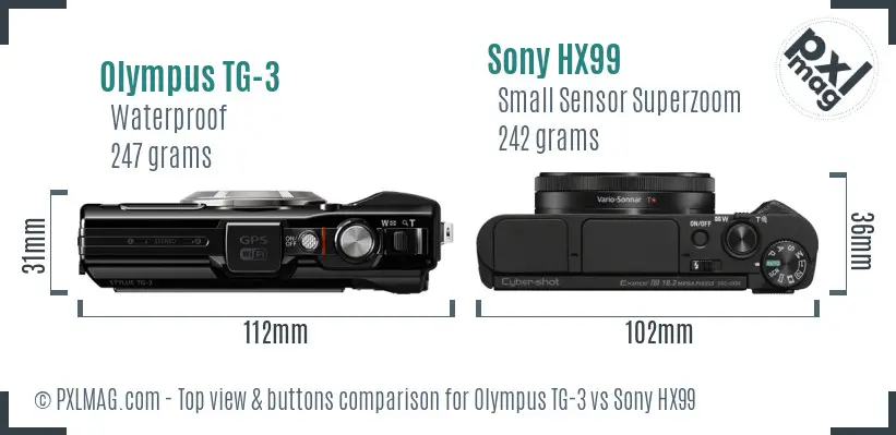 Olympus TG-3 vs Sony HX99 top view buttons comparison