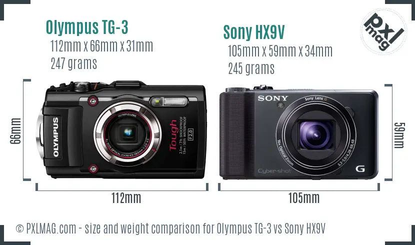 Olympus TG-3 vs Sony HX9V size comparison