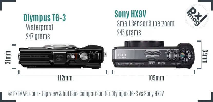 Olympus TG-3 vs Sony HX9V top view buttons comparison
