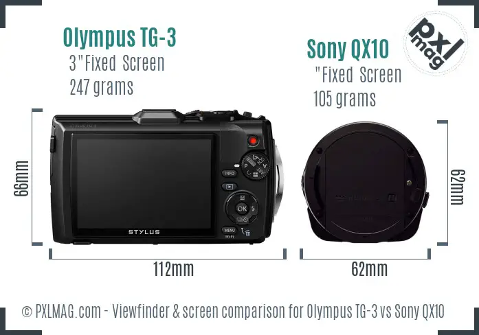 Olympus TG-3 vs Sony QX10 Screen and Viewfinder comparison
