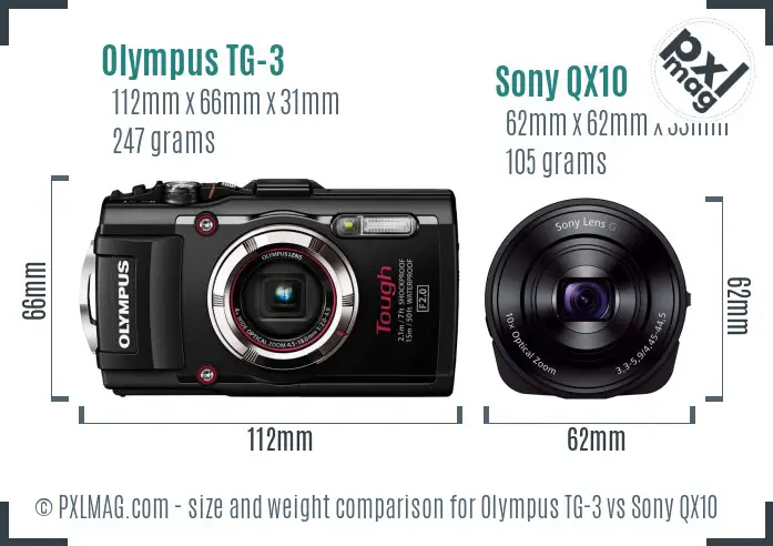 Olympus TG-3 vs Sony QX10 size comparison