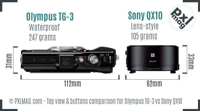 Olympus TG-3 vs Sony QX10 top view buttons comparison