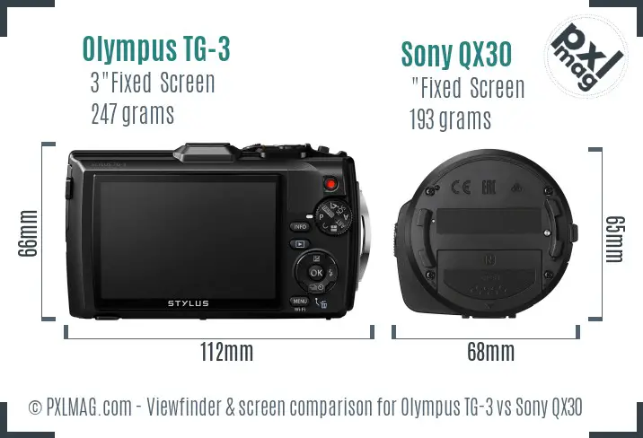 Olympus TG-3 vs Sony QX30 Screen and Viewfinder comparison