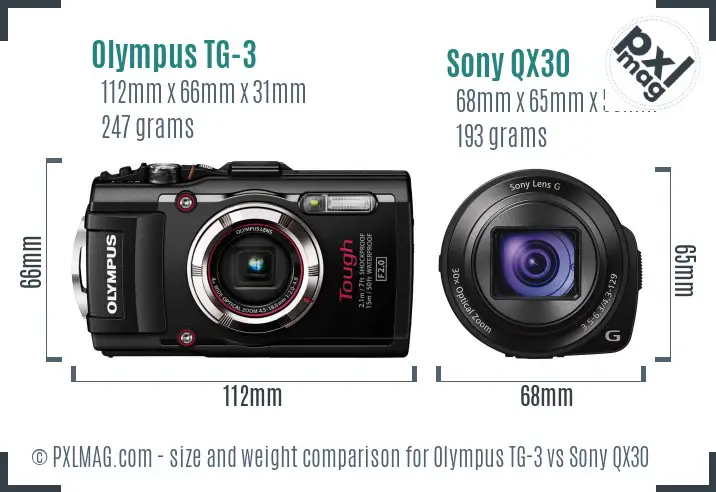 Olympus TG-3 vs Sony QX30 size comparison