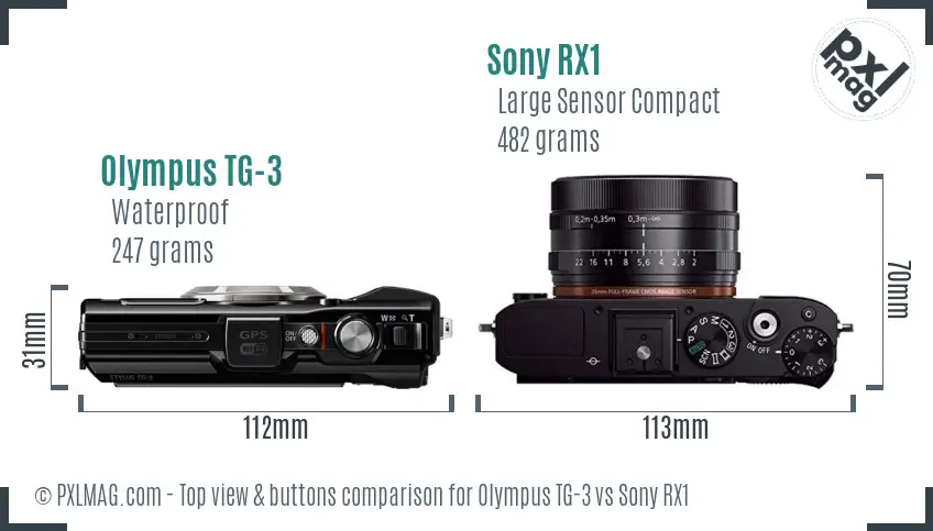 Olympus TG-3 vs Sony RX1 top view buttons comparison