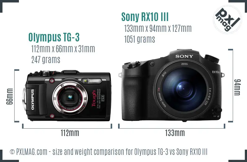 Olympus TG-3 vs Sony RX10 III size comparison