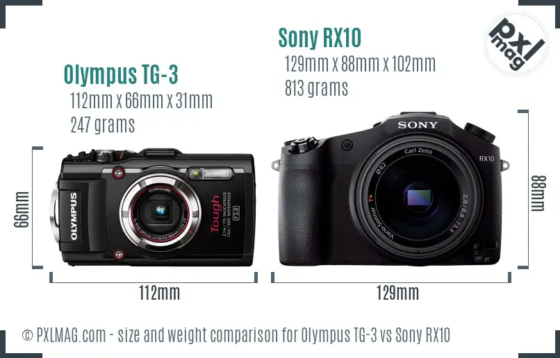 Olympus TG-3 vs Sony RX10 size comparison