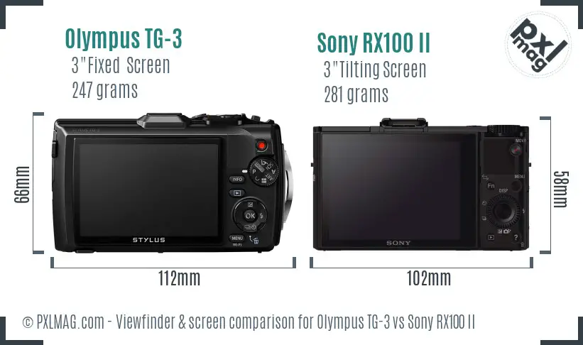 Olympus TG-3 vs Sony RX100 II Screen and Viewfinder comparison