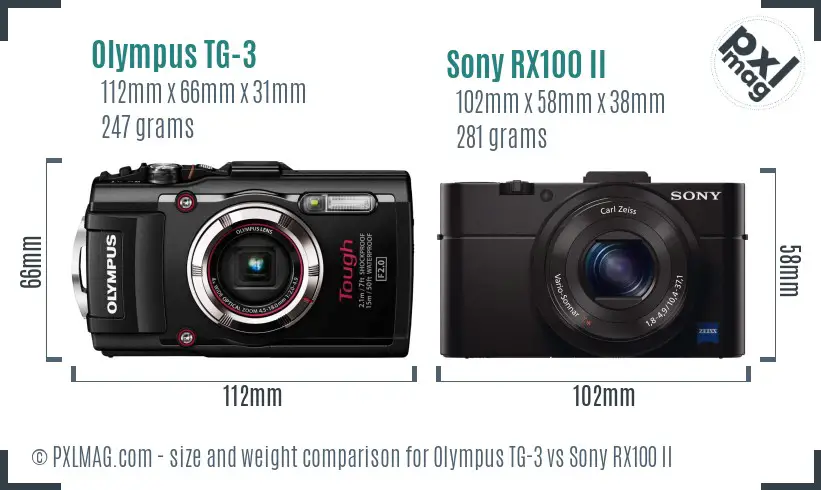 Olympus TG-3 vs Sony RX100 II size comparison