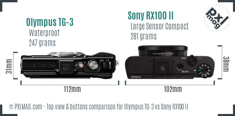Olympus TG-3 vs Sony RX100 II top view buttons comparison