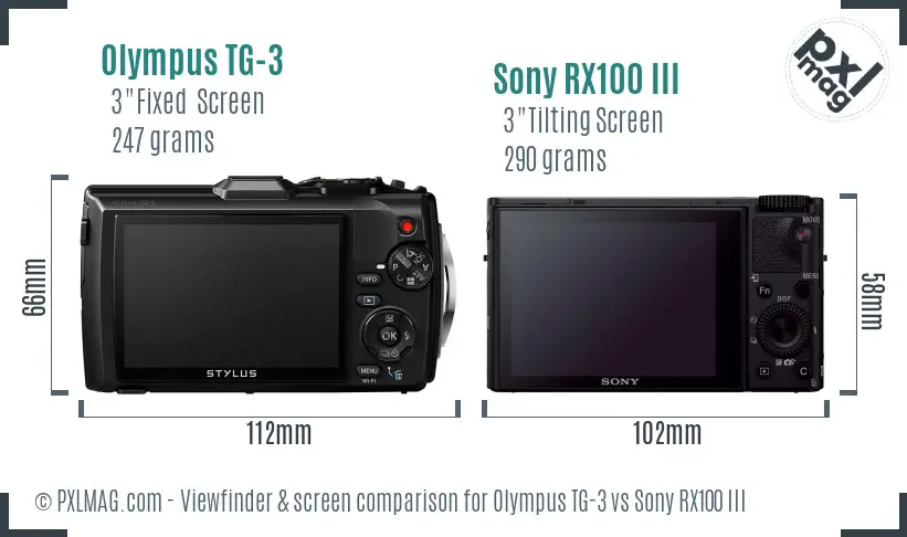Olympus TG-3 vs Sony RX100 III Screen and Viewfinder comparison
