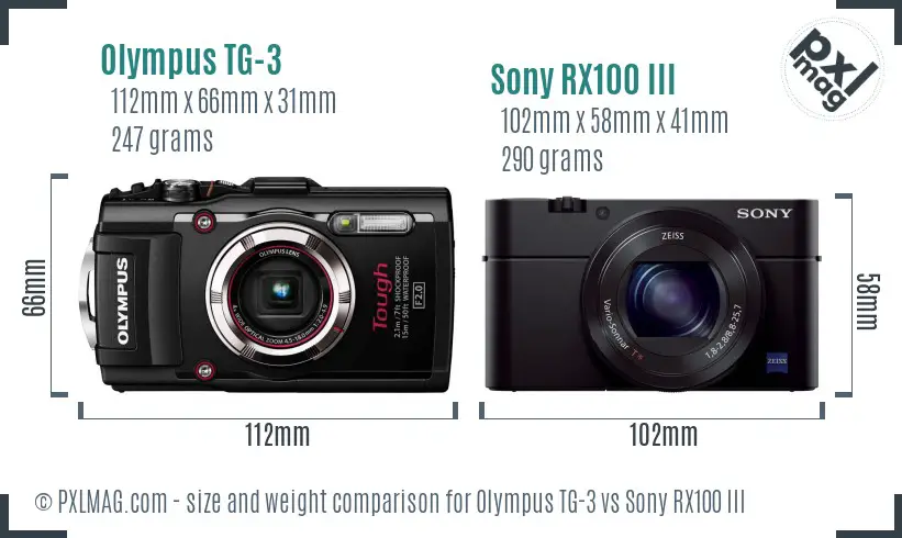 Olympus TG-3 vs Sony RX100 III size comparison