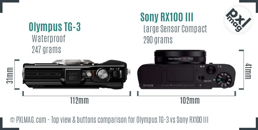 Olympus TG-3 vs Sony RX100 III top view buttons comparison