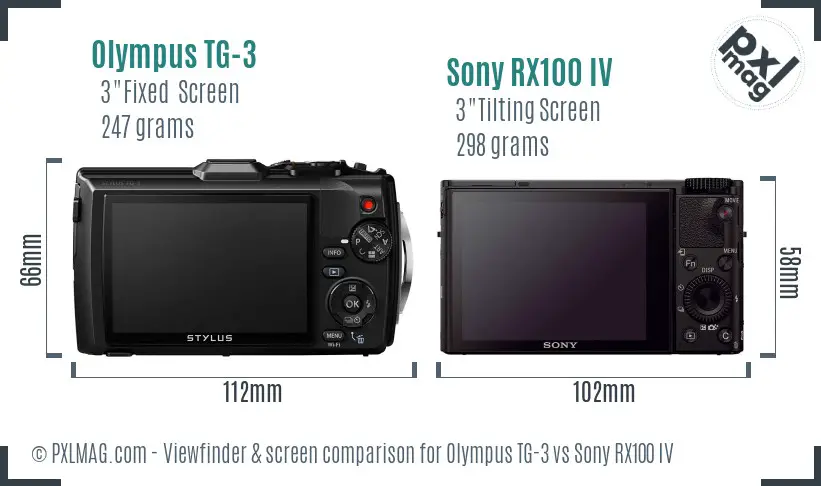 Olympus TG-3 vs Sony RX100 IV Screen and Viewfinder comparison