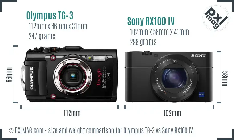 Olympus TG-3 vs Sony RX100 IV size comparison