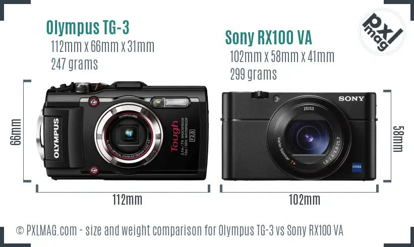 Olympus TG-3 vs Sony RX100 VA size comparison