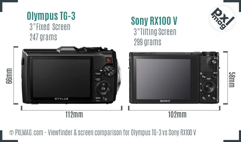 Olympus TG-3 vs Sony RX100 V Screen and Viewfinder comparison