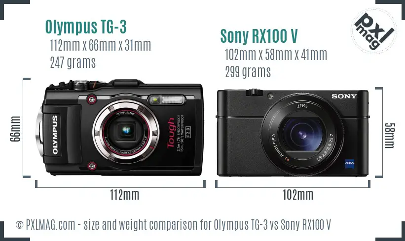 Olympus TG-3 vs Sony RX100 V size comparison