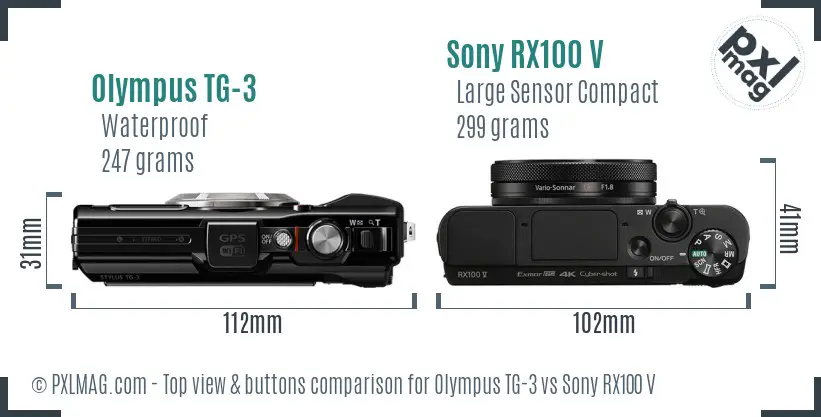 Olympus TG-3 vs Sony RX100 V top view buttons comparison