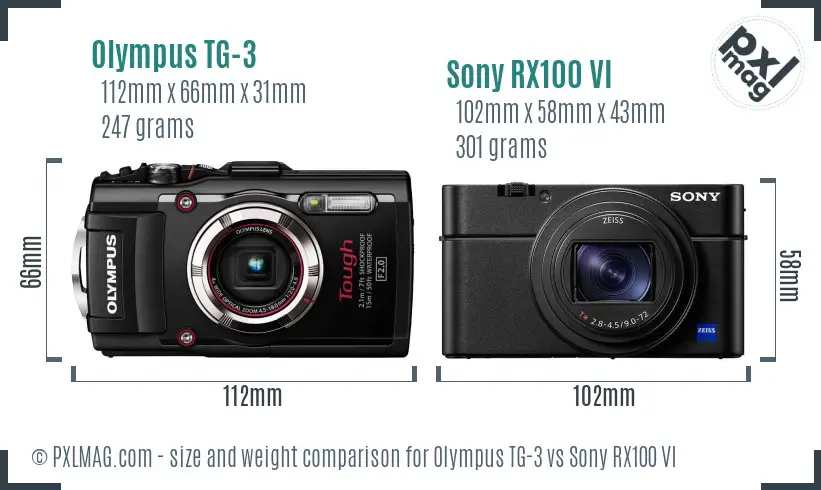 Olympus TG-3 vs Sony RX100 VI size comparison