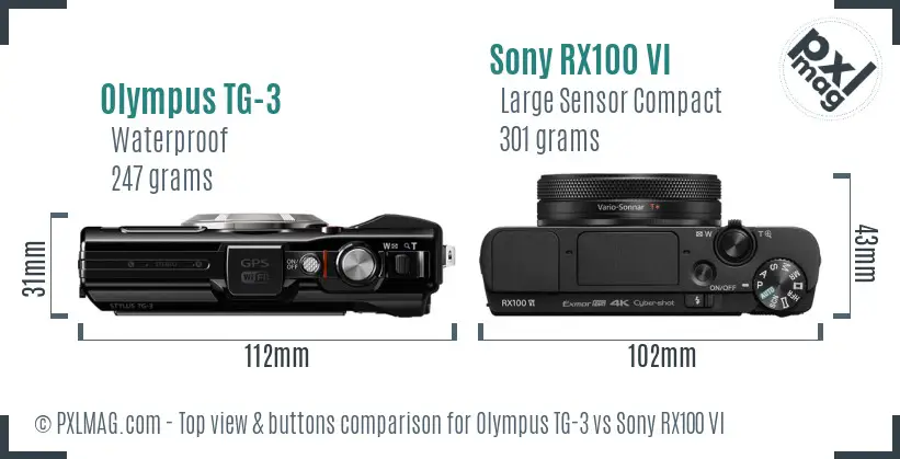 Olympus TG-3 vs Sony RX100 VI top view buttons comparison