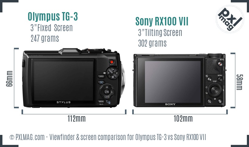 Olympus TG-3 vs Sony RX100 VII Screen and Viewfinder comparison